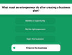 What must an entrepreneur do after creating a business plan