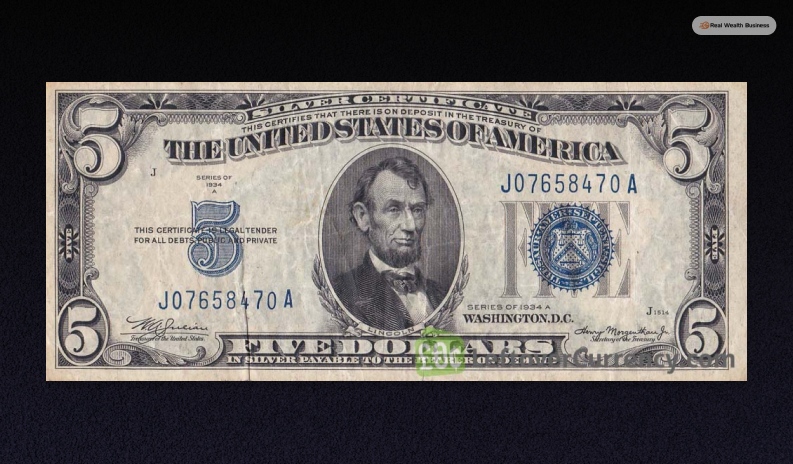 $5 Silver Certificate Dollar Bills 1934 And 1953 With Blue Seal
