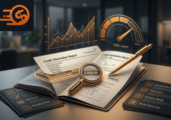 High credit score gauge meter beside financial planning charts and CIBIL report analysis